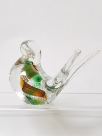 Vintage Murano Italy Green/Brown Swirl Glass Bird