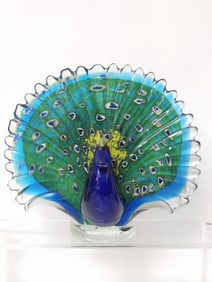 Vintage Murano Italy Millefiori Blue/Green Glass Peacock