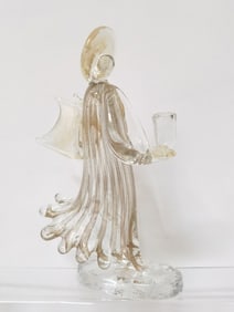 Vintage Murano Italy Glitter Glass Angel Candle Holder