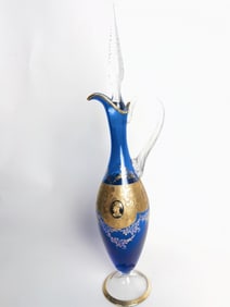 Antique Italian Gold Trim Cameo Cobalt Blue Glass Decanter