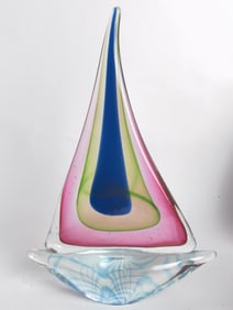 Vintage Murano Italy Sommerso Glass Sailboat