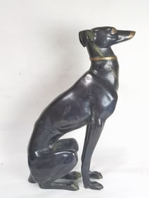 Life-Size Art Deco Patinated Bronze Greyhound Sculpture