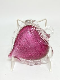 Vintage Murano Italy Pink Clear Glass Heart Ornament
