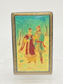 Vintage Russian Hand Painted Lacquer Jewelry Box