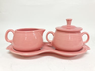 Contemporary Fiesta Rose Sugar Bowl/Creamer Tray Set