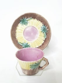 Antique Etruscan Majolica Porcelain Bamboo Tea Cup