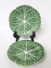 (2) Vintage Bordallo Pinheiro Porcelain Cabbage Plates