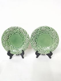 (2) Vintage Bordallo Pinheiro Porcelain Grape Vine Plates