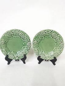 (2) Vintage Bordallo Pinheiro Porcelain Green Vine Plates