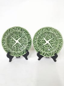 (2) Vintage Bordallo Pinheiro Porcelain Cabbage Plates