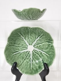 (2) Vintage Bordallo Pinheiro Porcelain Cabbage Bowl