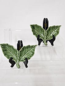 (2) Vintage Bordallo Pinheiro Porcelain Leaf Plate