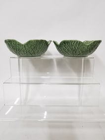 (2) Vintage Bordallo Pinheiro Porcelain Cabbage Bowl