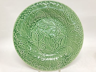 Vintage Bordallo Pinheiro Porcelain Vine Green Plate