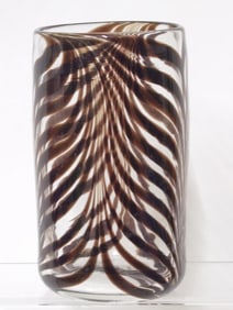 1992 Vintage Signed Brown Pulled Swirl Glass Tumbler