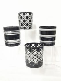 (4) Black Cut-to-Clear Whiskey Glasses