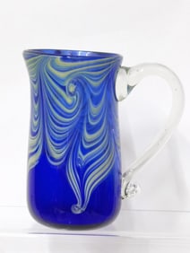Daniel Graumer Swirl Cobalt Blue Art Glass Cup