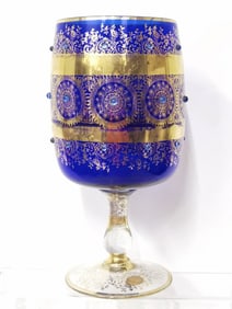 Vintage Balboa Venetian Jeweled Gilt Blue Glass