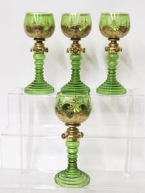 (4) Moser Roemer Czech Chalice Art Glass Wine Hock Goblets