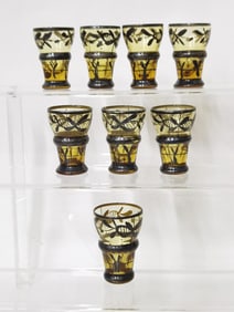 (8) Italian Hand Made Silver Painted Amber Glass Cups