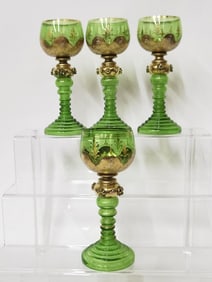 (4) Moser Roemer Czech Chalice Art Glass Wine Hock Goblets