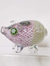 Vintage Murano Italy Glitter Glass Pig Figurine