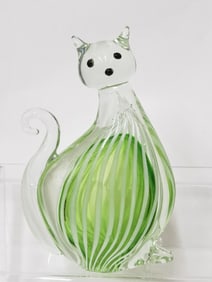 Vintage Murano Italy Green Art Glass Cat