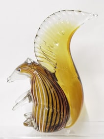 Vintage Murano Italy Striped Amber Art Glass Squirrel