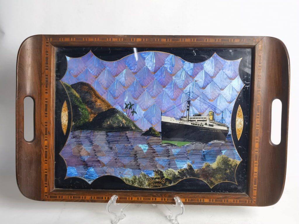 Vintage Brazilian Morpho Butterfly Wing Inlaid Woo (1 of 7)