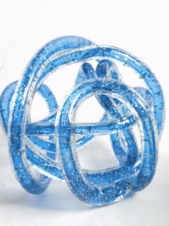 Vintage Murano Italy Glitter Blue Glass Knot Sculp: Vintage Murano Italy Glitter Blue Glass Knot Sculpture, 6in