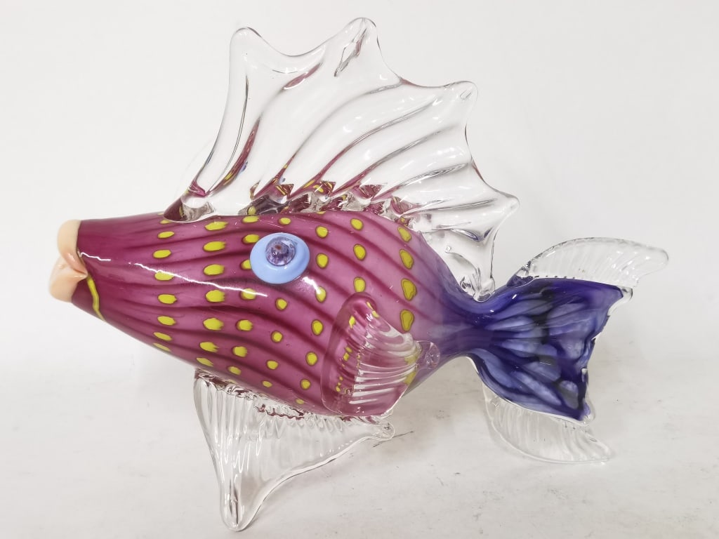 Vintage Murano Italy Multicolor Art Glass Fish: Vintage Murano Italy Multicolor Art Glass Fish, 6.5in by 8in