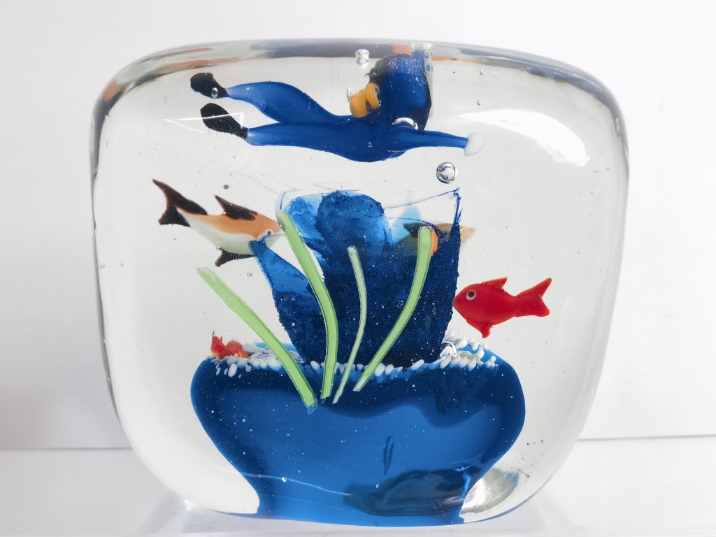 Vintage Murano Italy Aquarium Glass Paperweight (1 of 5)