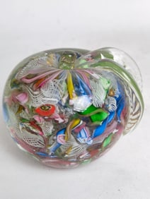 Vintage Murano Italy Latticino Glass Apple Paperweight