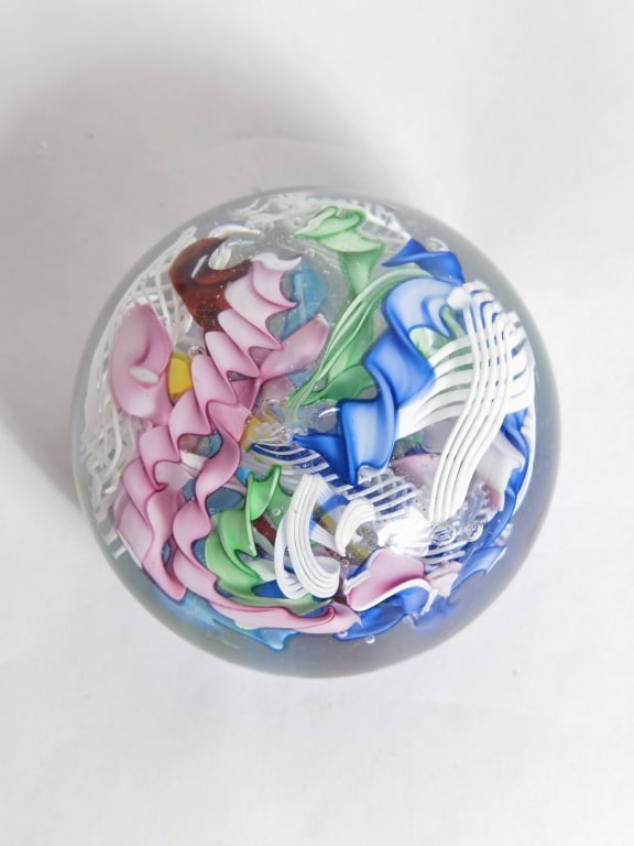 Murano Italy Latticino Glass Paperweight: Murano Italy Latticino Glass Paperweight, 2in by 2.75in
