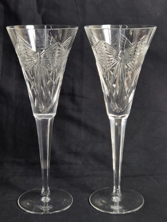 Pr. of Waterford Crystal Millenium Toasting Flutes: Pr. of Waterford Crystal Millenium Toasting Flutes, 9.25in