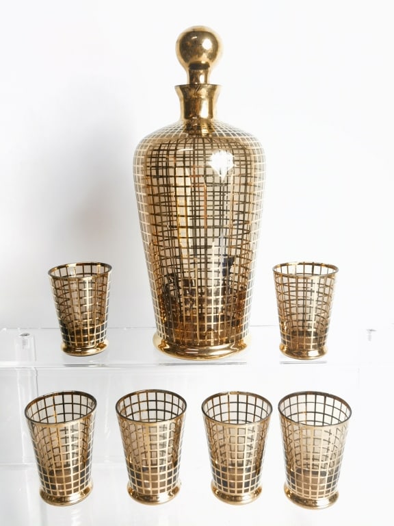 Vintage Art Deco 22K Gold Overlay Decanter Set (1 of 5)