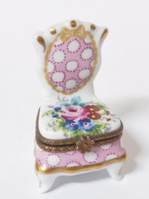 Limoges France Porcelain Floral Chair Treasure Box