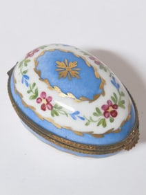Limoges France Porcelain Floral Egg Treasure Box