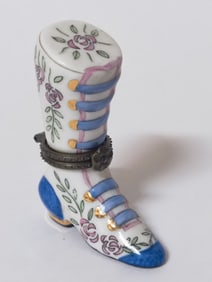 Vintage Porcelain Floral Shoe Treasure Box