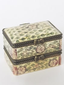 Vintage Painted Hand Carved Bone Two-Tier Trinket