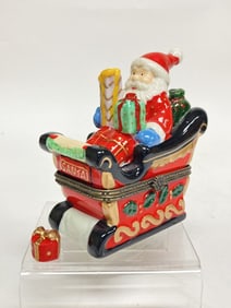 Vintage Santa on A Sleigh Ceramic Trinket Box