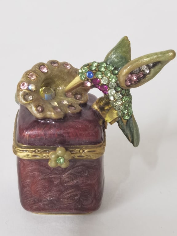 Jay Strongwater Enameled Rhinestone Hummingbird Tr: Jay Strongwater Enameled Rhinestone Hummingbird Trinket Box, 1.5in