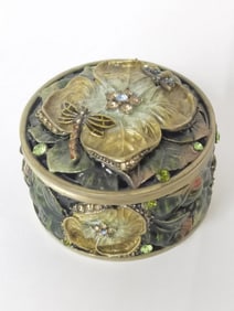 Enameled Rhinestone Metal Trinket Box