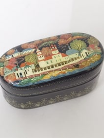 Vintage Russian Signed Painted Lacquer Trinket Box