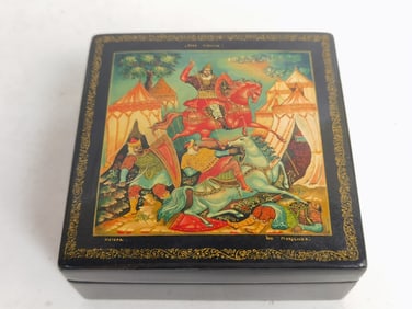 Vintage Signed Russian Hand Painted Jewelry Box