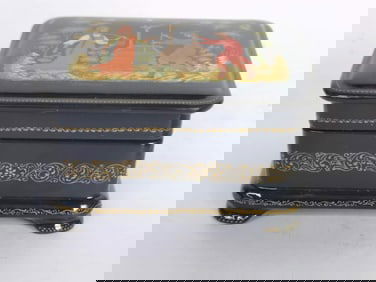 Vintage Russian Gilt Painted Lacquer Trinket Box