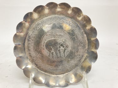 Vintage Indian Elephant Silver Metal Trinket Dish