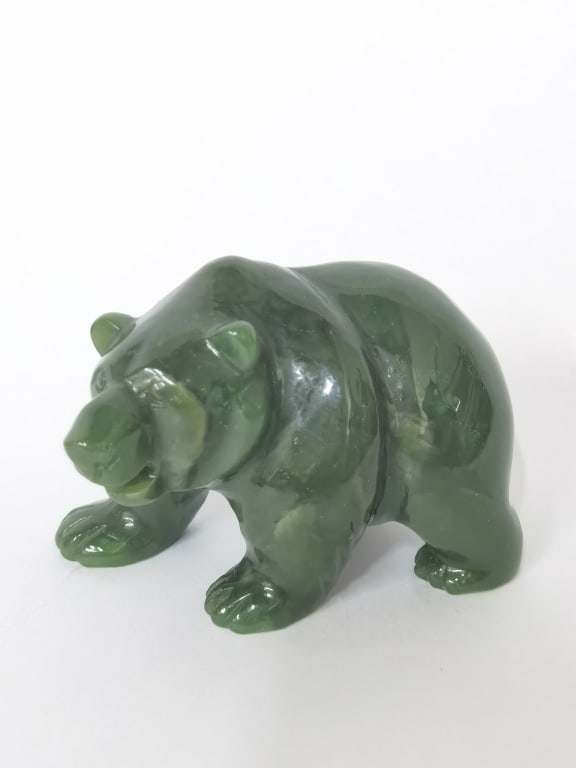 Hand Carved Spinach Jade Bear (1 of 4)
