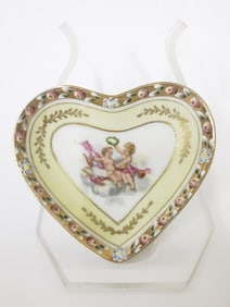 Vintage Yellow Cherub Heart Shape Trinket Dish