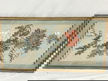 Chinese Peony Watercolor Painting, Signed Wen Huan